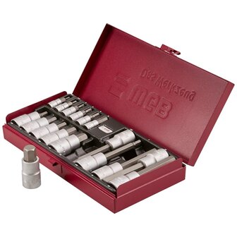 WGB 1/2&quot; set schroevendr.-dop, inbus, 18-dlg verchroomd, 2-14mm kort en lang