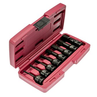 WGB 1/2&quot; set inbus krachtdoppen, in kunststof cassette, 5 - 19mm, DIN 3121 8-delig