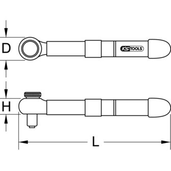KS tools 1/2&quot; mini-momentsleutel met veiligheidsisolatie en omschakelbare ratelkop, 5-25 Nm