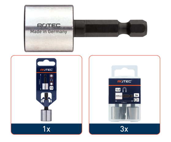 Rotec dopsleutel E6.3 1/4" magnetisch SW13x50