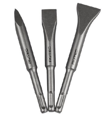Rotec 3 dlge SDS+beitelset 140 lang, punt, plat 20mm, spade 30mm