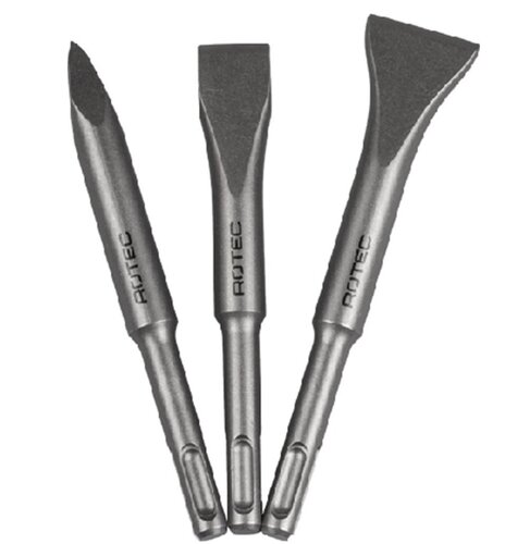 Rotec 3 dlge SDS+beitelset 140 lang, punt, plat 20mm, spade 30mm